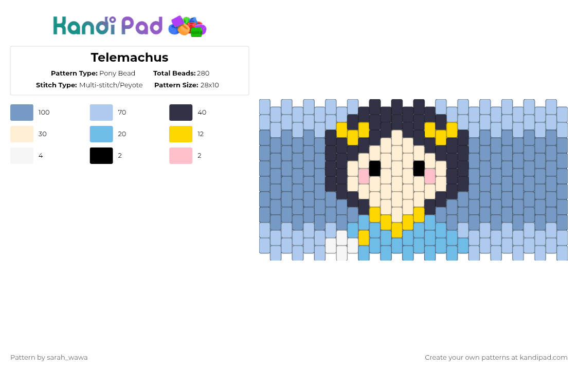 Telemachus - Pony Bead Pattern by sarah_wawa on Kandi Pad - telemachus,greek,mythology,cuff,light blue,image,greek mythology,odyssey,book