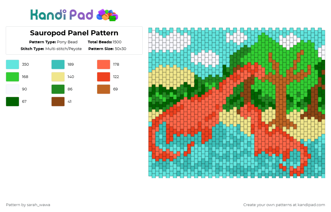 Sauropod Panel Pattern - Pony Bead Pattern by sarah_wawa on Kandi Pad - green, light blue, red