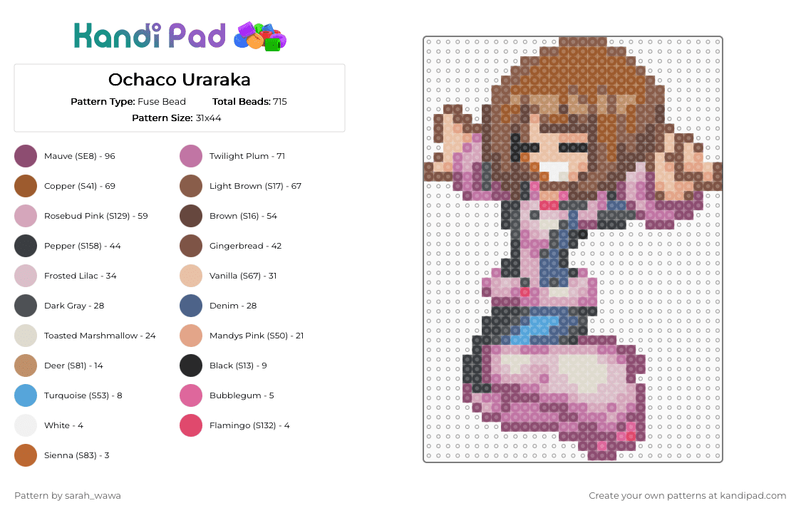 Ochaco Uraraka - Fuse Bead Pattern by sarah_wawa on Kandi Pad - beige, pink, tan