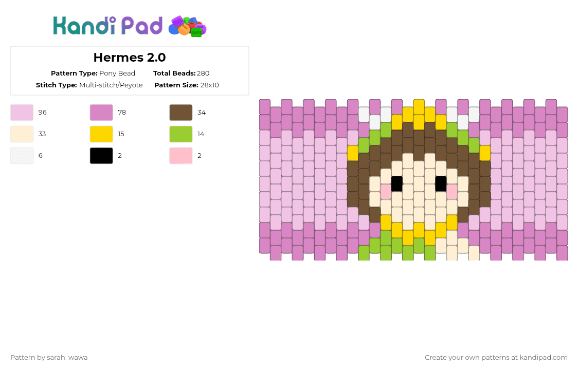 Hermes - Pony Bead Pattern by sarah_wawa on Kandi Pad - pink
