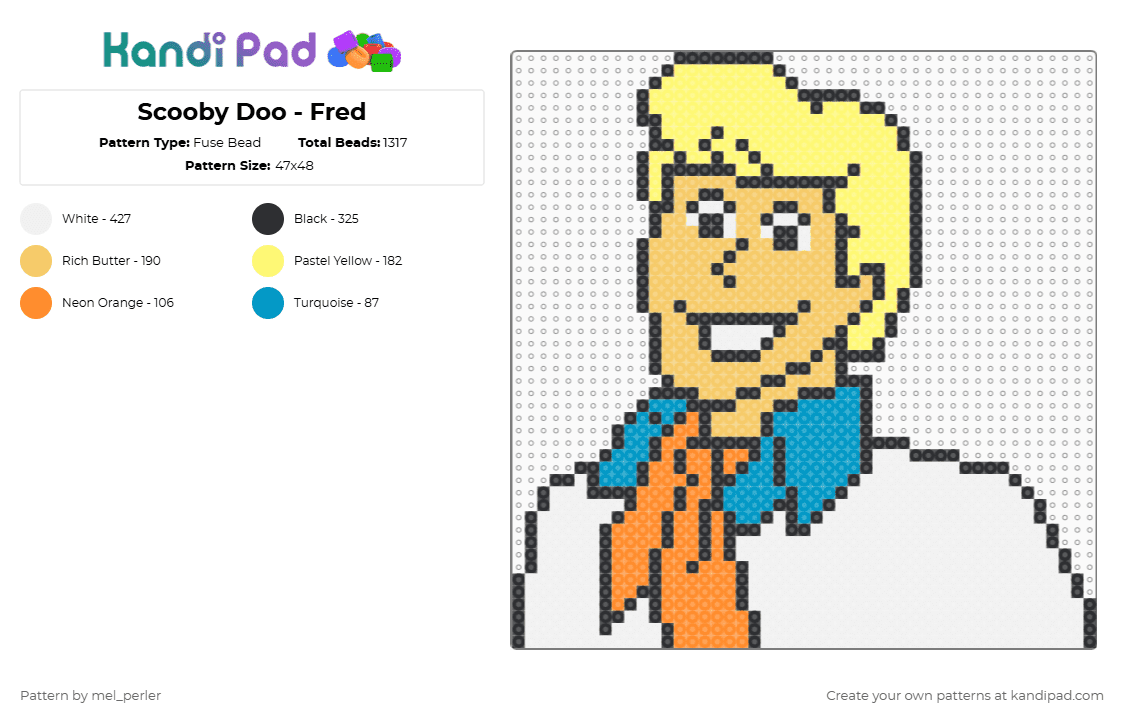 Scooby Doo - Fred - Fuse Bead Pattern by mel_perler on Kandi Pad - yellow