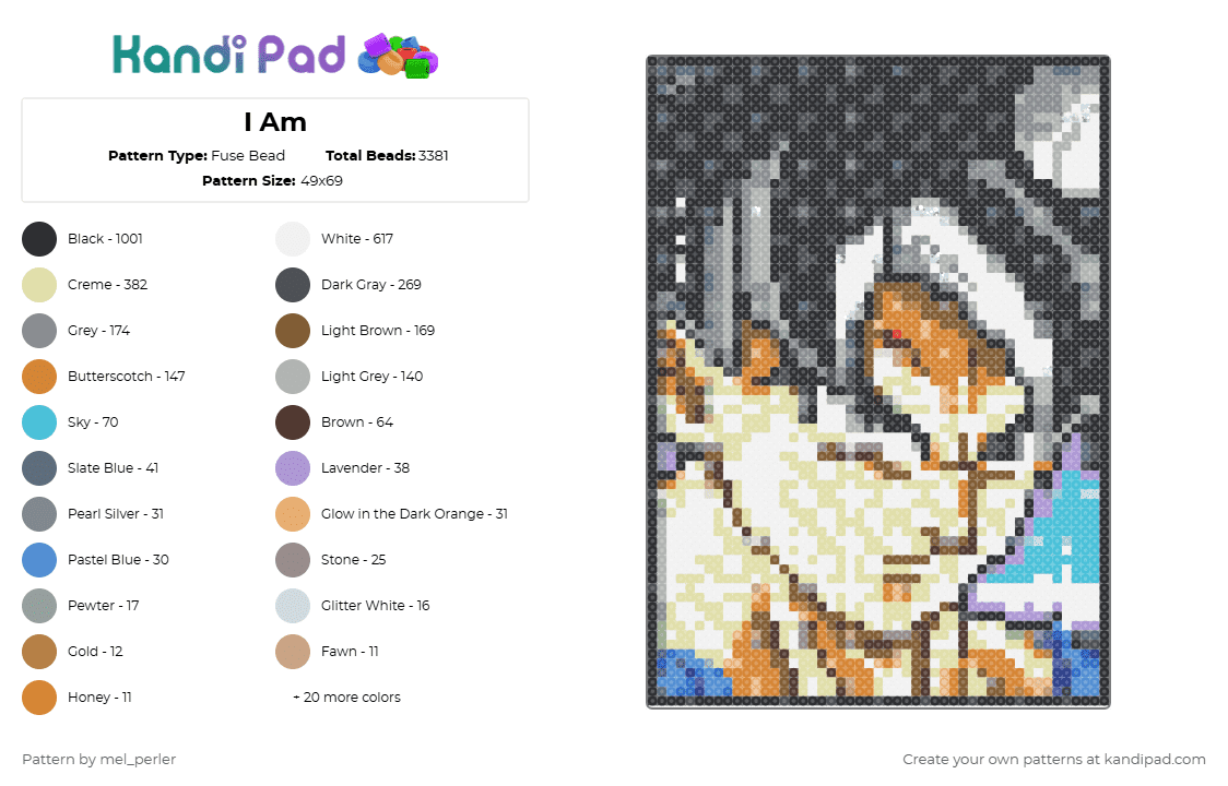 I Am - Fuse Bead Pattern by mel_perler on Kandi Pad - gray,tan,yellow,colorful