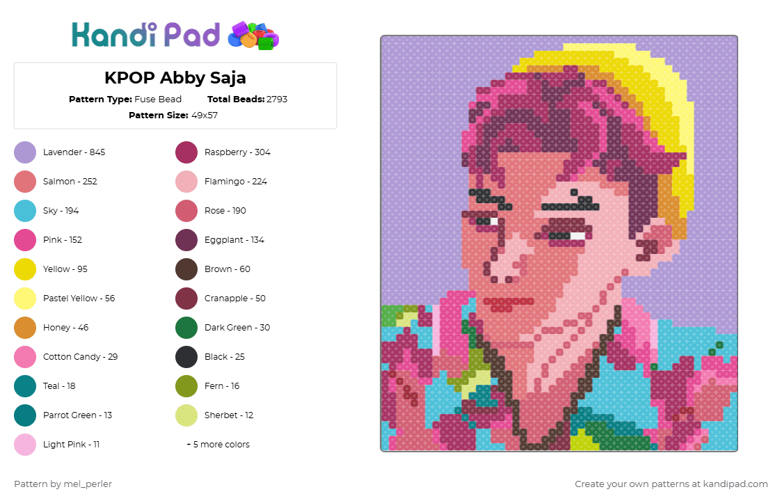 KPOP Abby Saja - Fuse Bead Pattern by mel_perler on Kandi Pad - pink,red