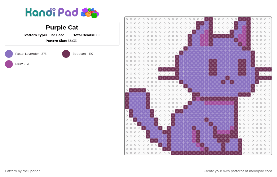 Purple Cat - Fuse Bead Pattern by mel_perler on Kandi Pad - pink,blue