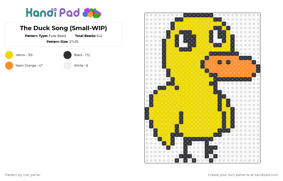 The Duck Song (Small-WIP) - Fuse Bead Pattern by mel_perler on Kandi Pad - yellow