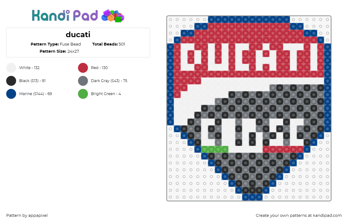 ducati - Fuse Bead Pattern by appapixel on Kandi Pad - ducati,motorcycle,vehicle,passion,detailed,iconic logo,craftsmanship,motor enthu