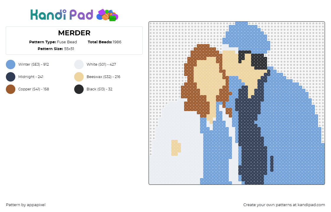 MERDER - Fuse Bead Pattern by appapixel on Kandi Pad - grey's anatomy,doctor,nurse,tv show,drama,romance,display,blue