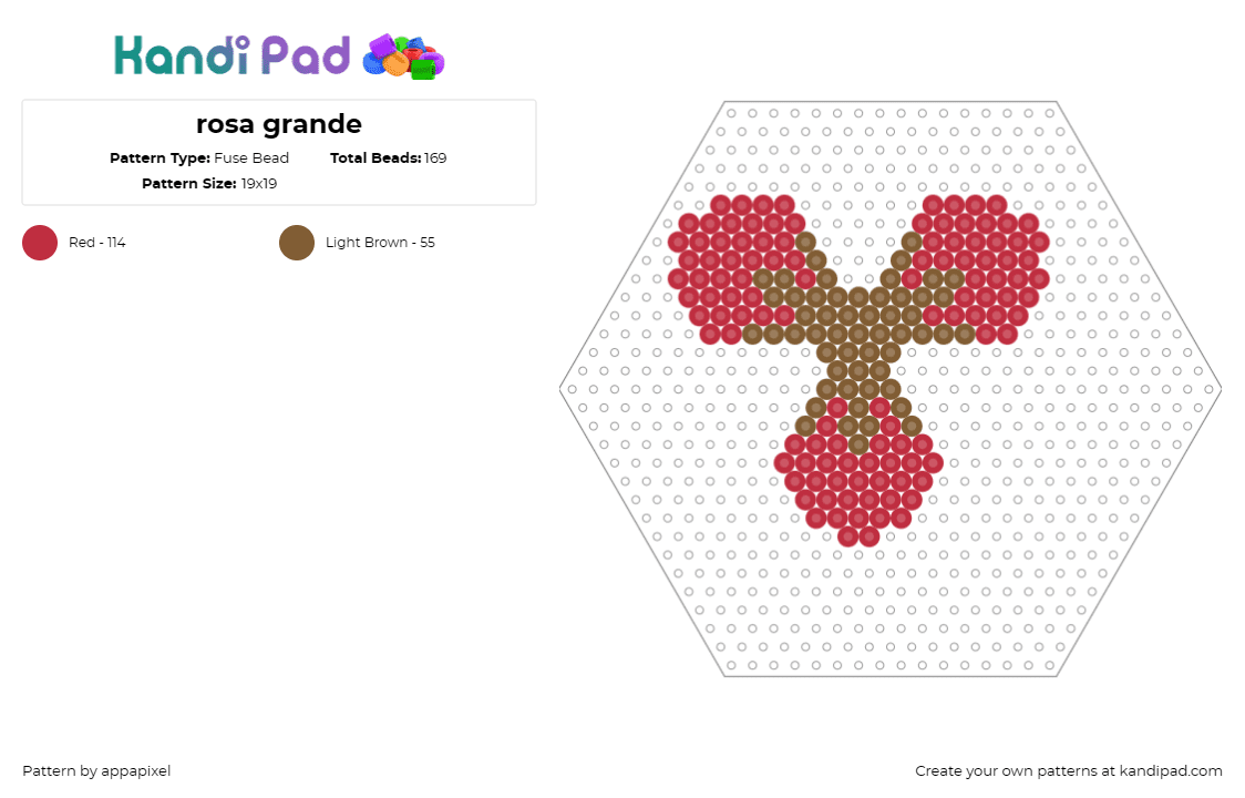 rosa grande - Fuse Bead Pattern by appapixel on Kandi Pad - rose,flower,hexagon,elegance,bloom,red,brown