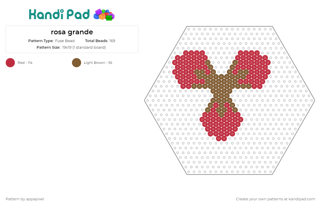 rosa grande - Fuse Bead Pattern by appapixel on Kandi Pad - rose,flower,hexagon,elegance,bloom,red,brown