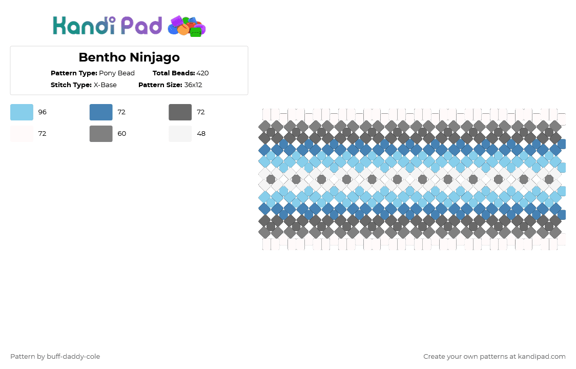 Bentho Ninjago - Pony Bead Pattern by buff-daddy-cole on Kandi Pad - bentho,ninjago,xbase,cuff,ben,lego,tv show,cartoon,movie,gray,light blue