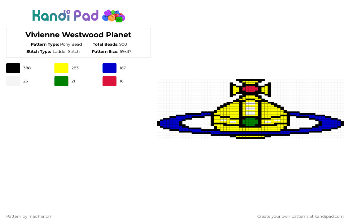 Vivienne Westwood Planet - Pony Bead Pattern by madhanom on Kandi Pad - vivienne westwood,planet,charm,jewelry,yellow,purple