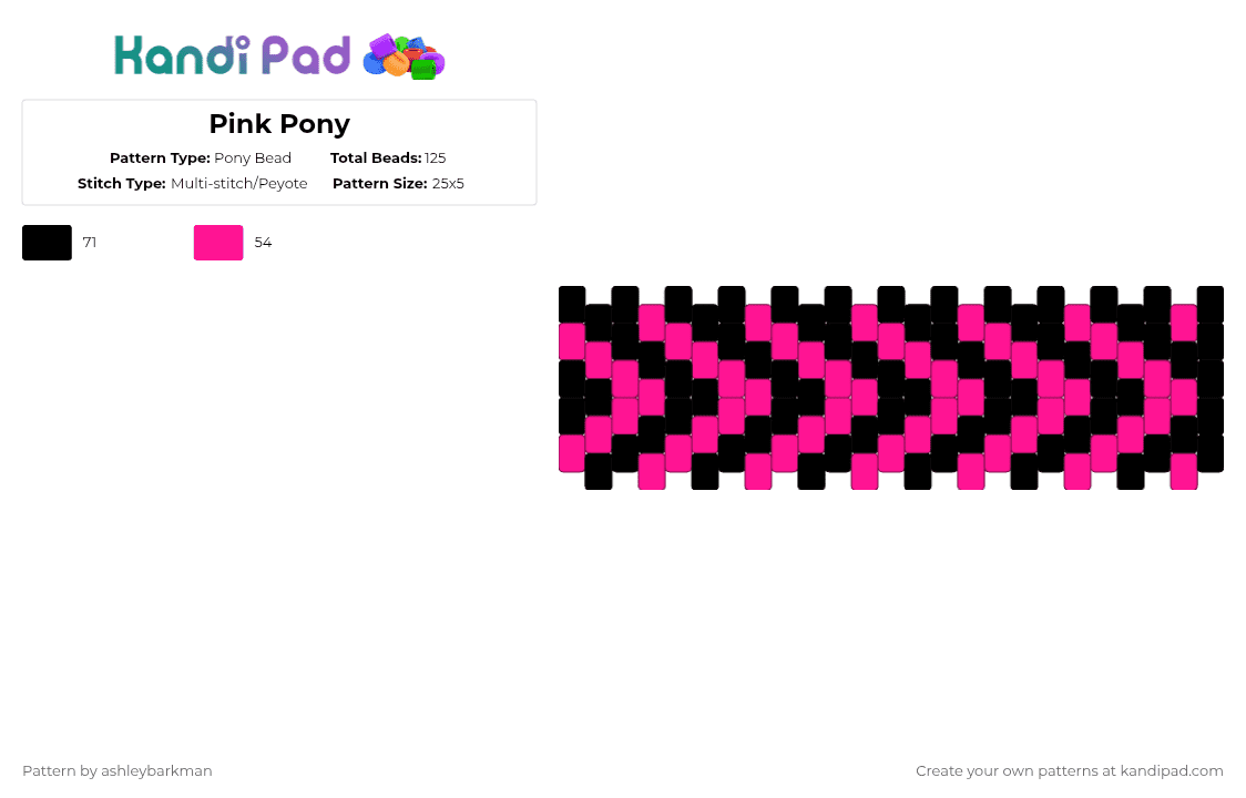 Pink Pony - Pony Bead Pattern by ashleybarkman on Kandi Pad - pink,black