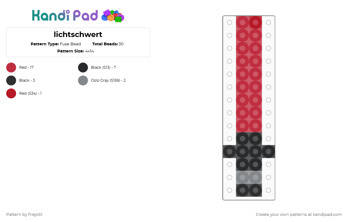 lichtschwert - Fuse Bead Pattern by friejotil on Kandi Pad - red