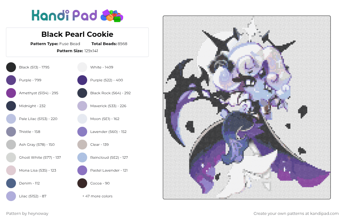 Black Pearl Cookie - Fuse Bead Pattern by deleted_user_439623 on Kandi Pad - gray,purple,pink