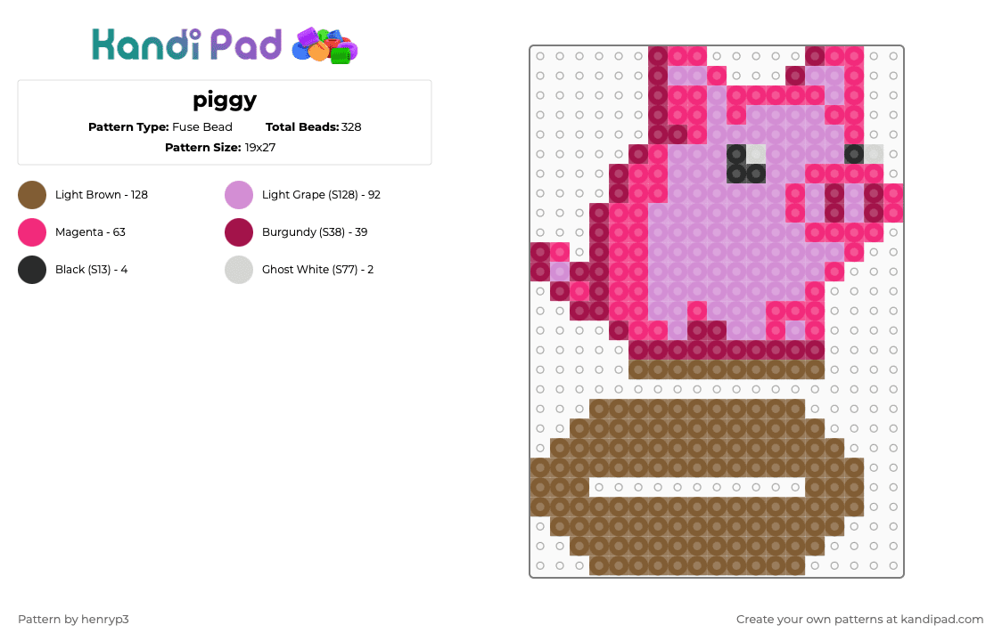 piggy - Fuse Bead Pattern by henryp3 on Kandi Pad - pink,tan