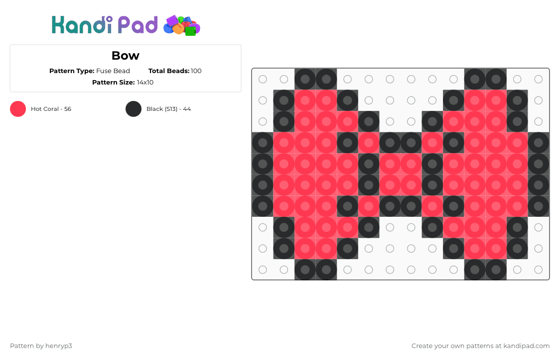 Bow - Fuse Bead Pattern by henryp3 on Kandi Pad - black,red