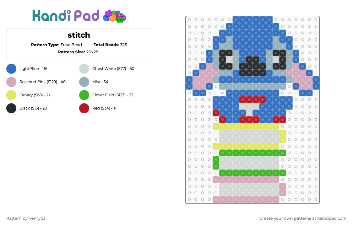 stitch - Fuse Bead Pattern by henryp3 on Kandi Pad - blue,pink