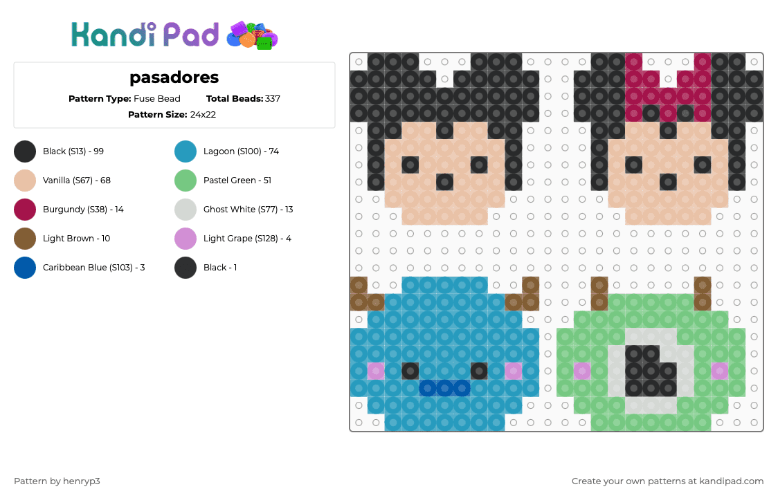 pasadores - Fuse Bead Pattern by henryp3 on Kandi Pad - beige,teal,light blue