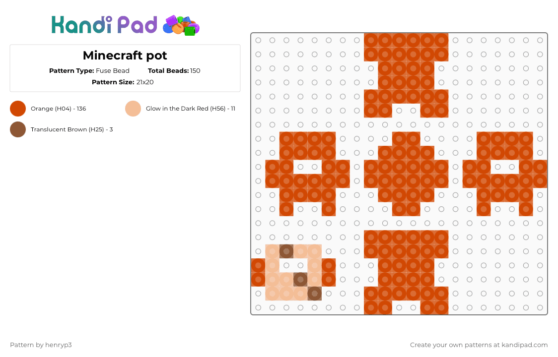 Minecraft pot - Fuse Bead Pattern by henryp3 on Kandi Pad - red