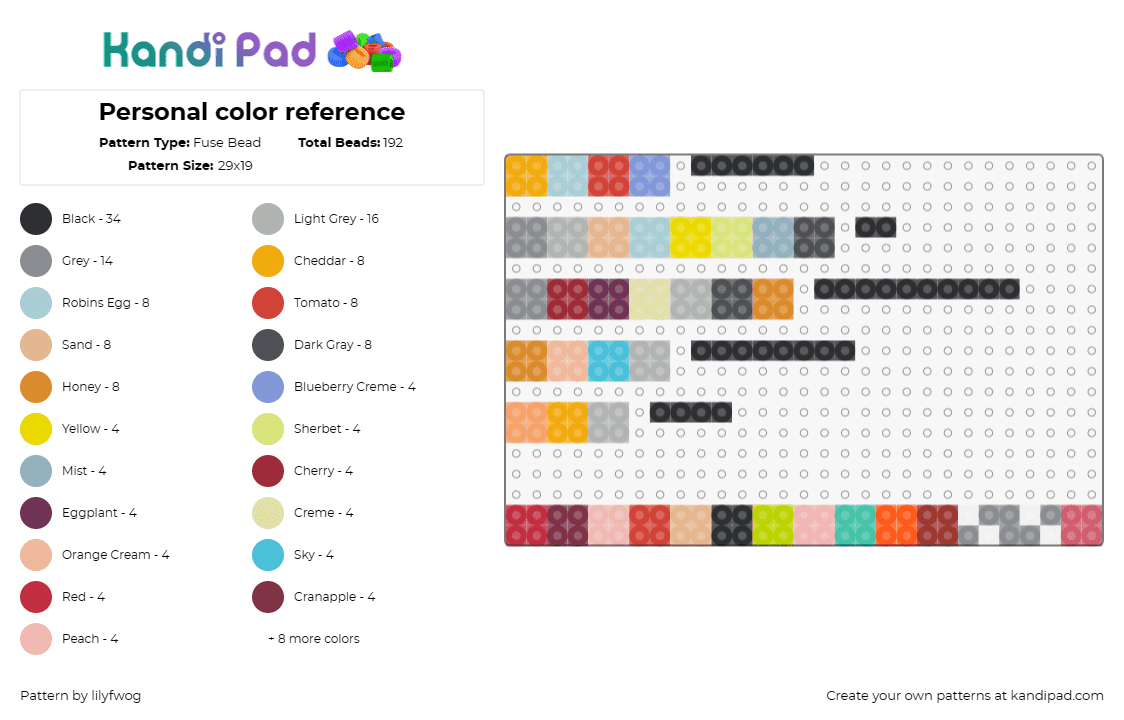 Personal color reference - Fuse Bead Pattern by lilyfwog on Kandi Pad - 