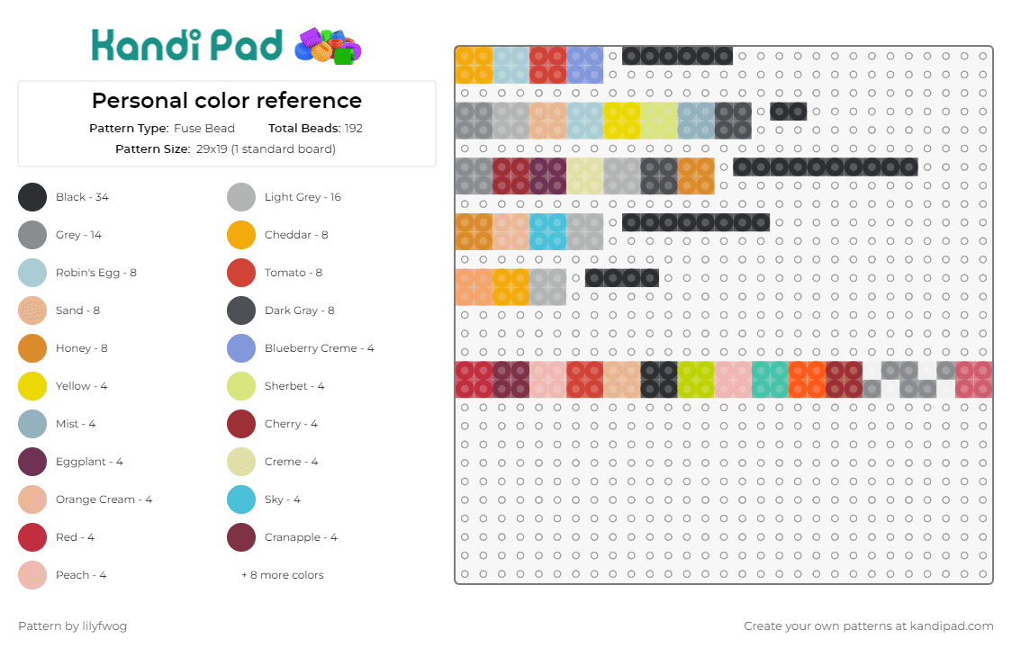 Personal color reference - Fuse Bead Pattern by lilyfwog on Kandi Pad - 