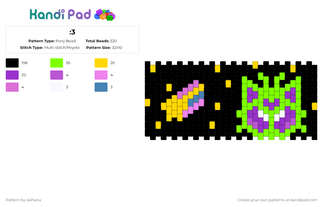 :3 Pony Bead Pattern - Kandi Pad | Kandi Patterns, Fuse Bead Patterns ...