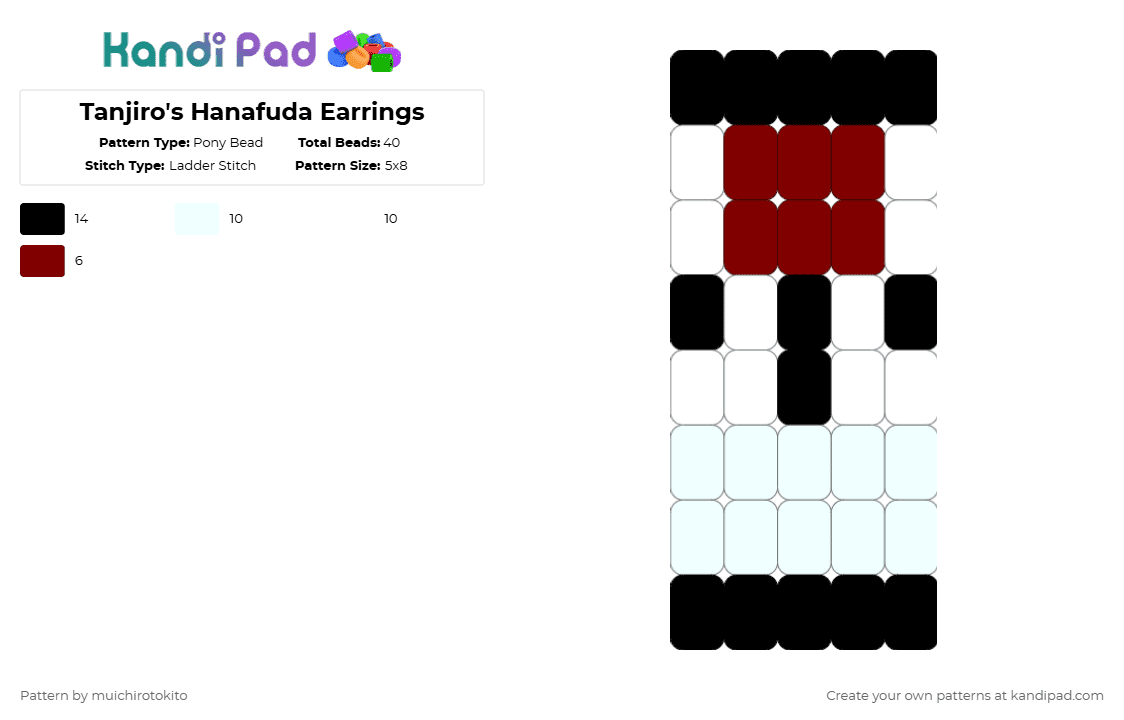 Tanjiro\'s Hanafuda Earrings - Pony Bead Pattern by muichirotokito on Kandi Pad - white