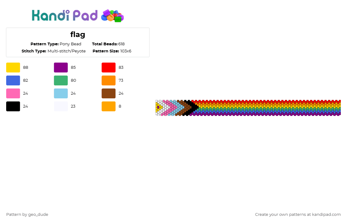 flag - Pony Bead Pattern by geo_dude on Kandi Pad - orange,green,pink,colorful,flag