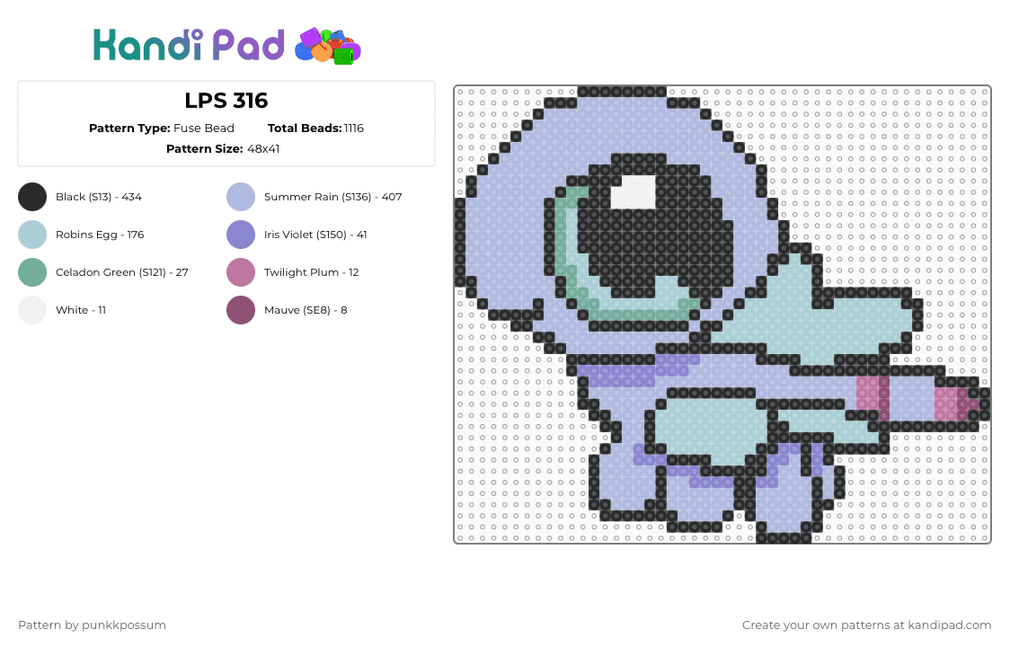 LPS 316 - Fuse Bead Pattern by punkkpossum on Kandi Pad - pink,light blue