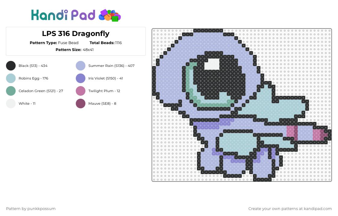 LPS 316 Dragonfly - Fuse Bead Pattern by punkkpossum on Kandi Pad - pink,light blue,lps,littlest pet shop