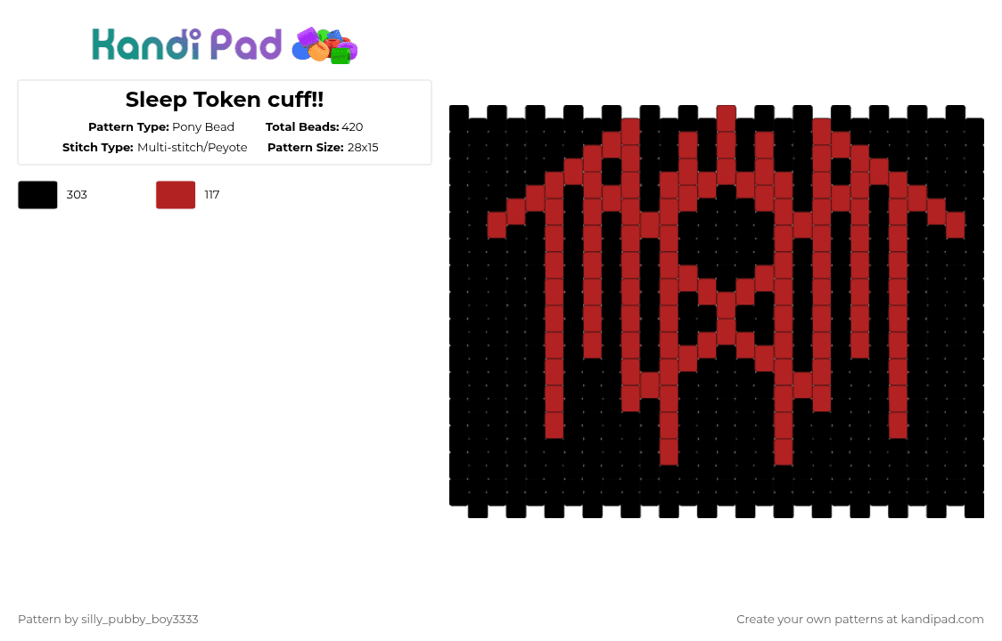 Sleep Token cuff!! - Pony Bead Pattern by silly_pubby_boy3333 on Kandi Pad - black,red