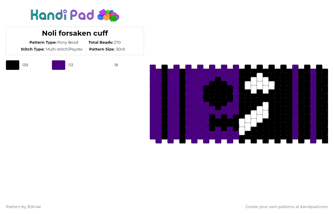 Noli forsaken cuff - Pony Bead Pattern by 3t3rn4l on Kandi Pad - purple
