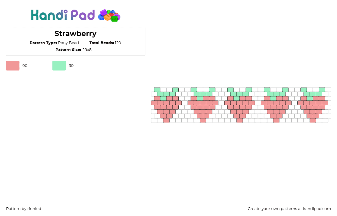 Strawberry - Pony Bead Pattern by rinnied on Kandi Pad - strawberries,fruit,food,cuff,summer,nature,berry,sweet,red,white