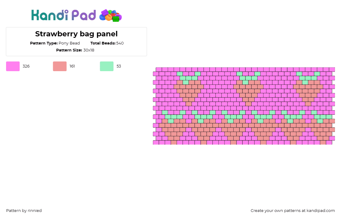 Strawberry bag panel - Pony Bead Pattern by rinnied on Kandi Pad - strawberries,fruit,food,panel,summer,nature,freshness,vibrant,pink