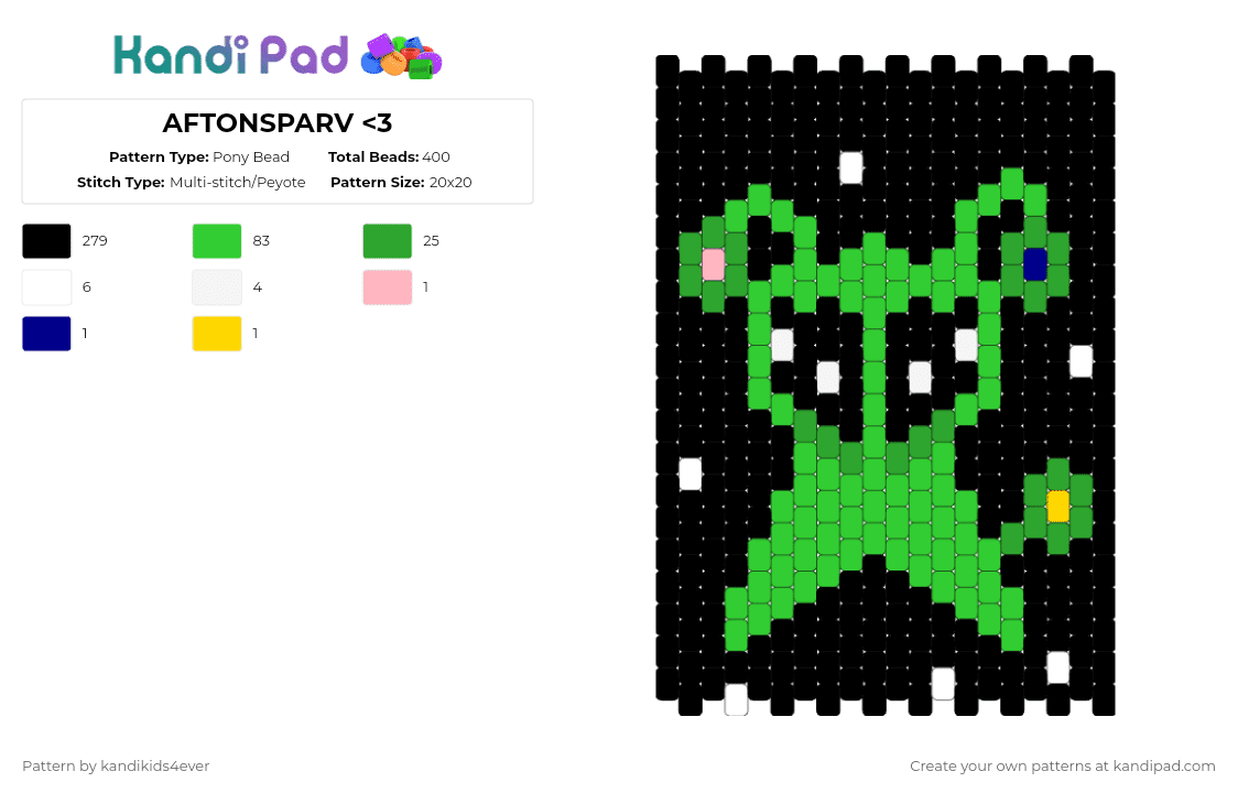 AFTONSPARV - Pony Bead Pattern by kandikids4ever on Kandi Pad - alien ikea green silly, black, green