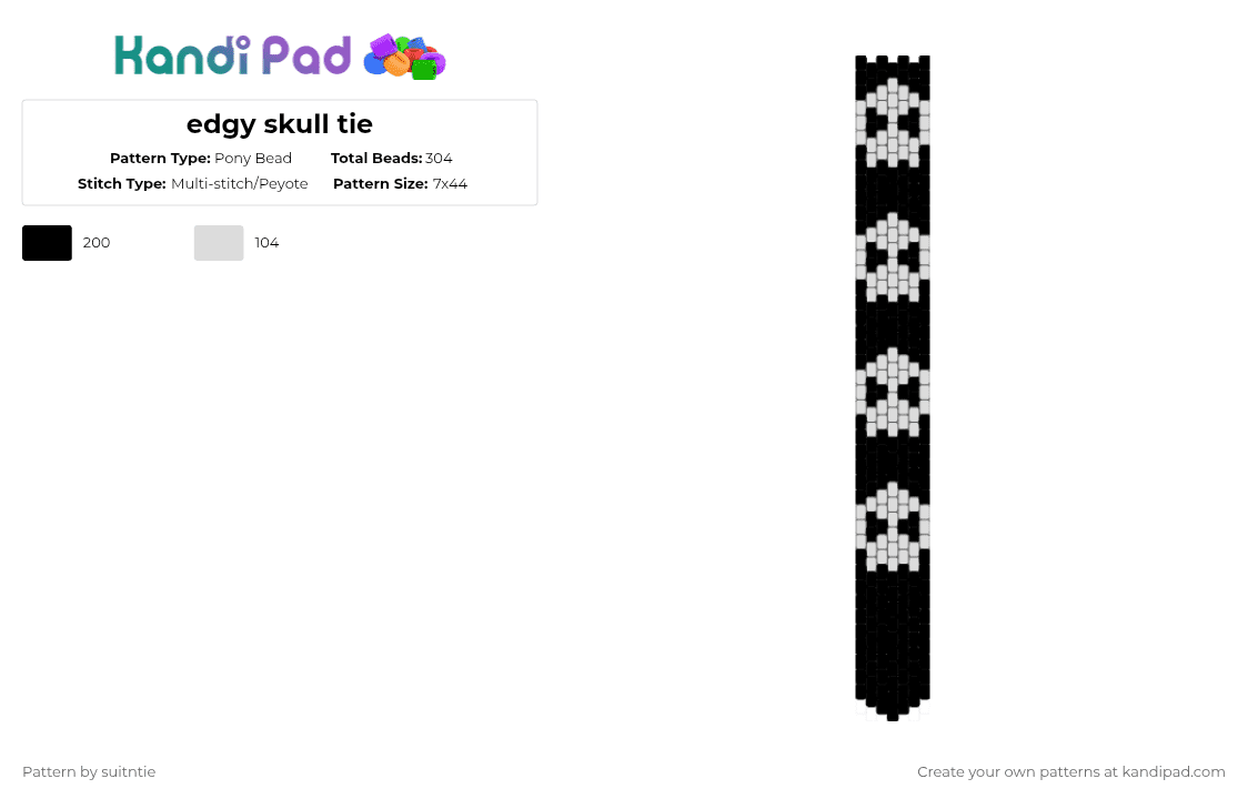 edgy skull tie - Pony Bead Pattern by suitntie on Kandi Pad - black,white,edgy,tie,emo