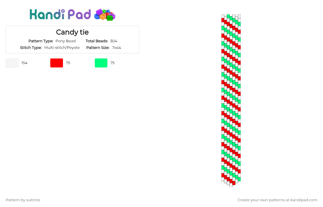 Candy tie - Pony Bead Pattern by suitntie on Kandi Pad - candy, clothing, cosplay, kandi, red, teal, tie, xmas