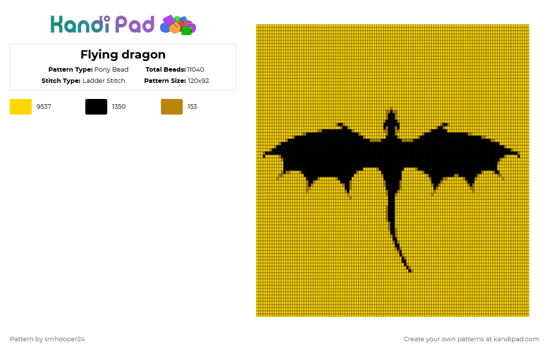 Flying dragon - Pony Bead Pattern by smhooper24 on Kandi Pad - yellow