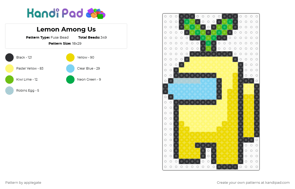 Lemon Among Us - Fuse Bead Pattern by applegate on Kandi Pad - yellow