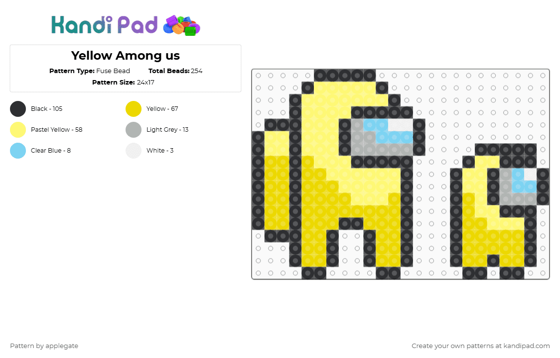 Yellow Among us - Fuse Bead Pattern by applegate on Kandi Pad - yellow
