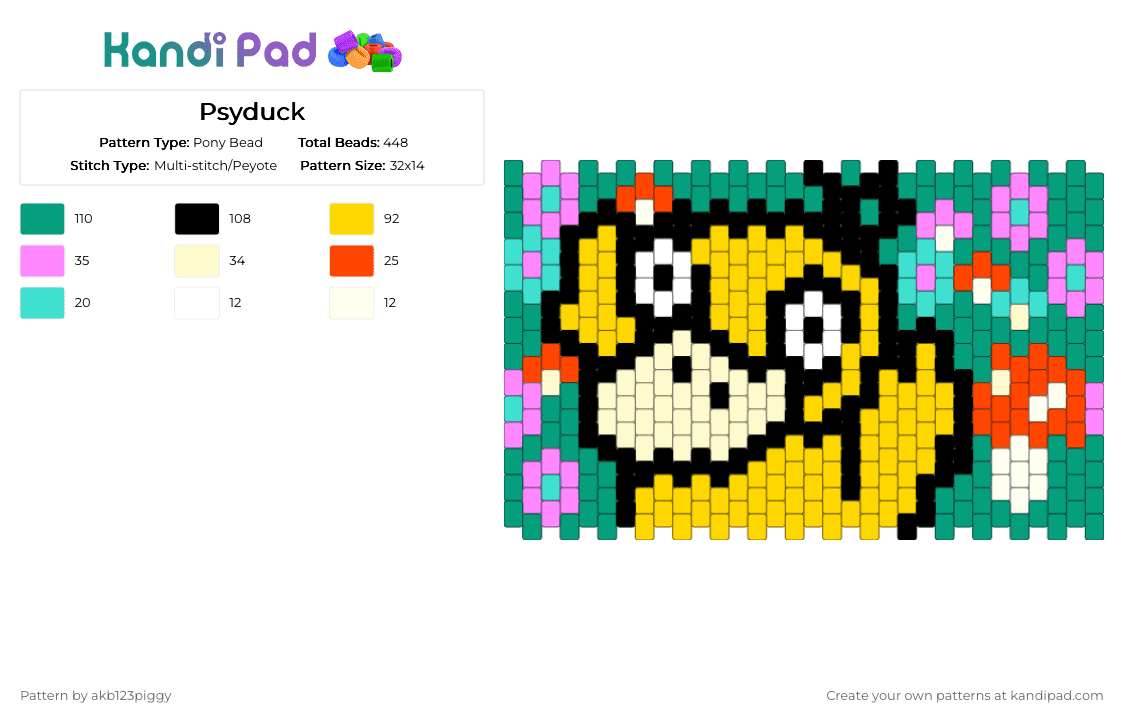 Psyduck - Pony Bead Pattern by akb123piggy on Kandi Pad - teal,yellow