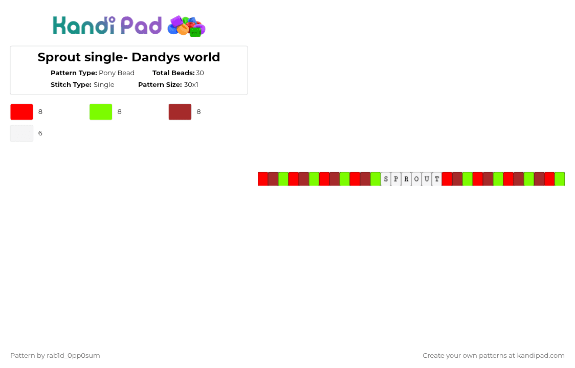 Sprout single- Dandys world - Pony Bead Pattern by rab1d_0pp0sum on Kandi Pad - red,green