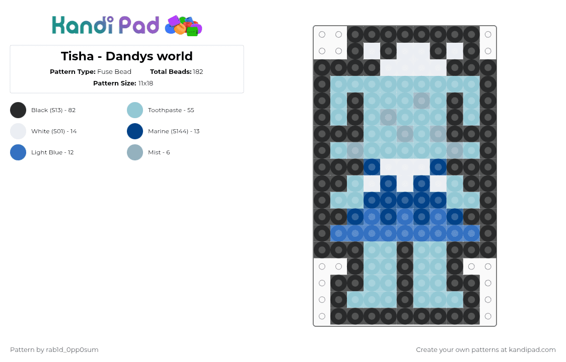 Tisha - Dandys world - Fuse Bead Pattern by rab1d_0pp0sum on Kandi Pad - light blue,blue
