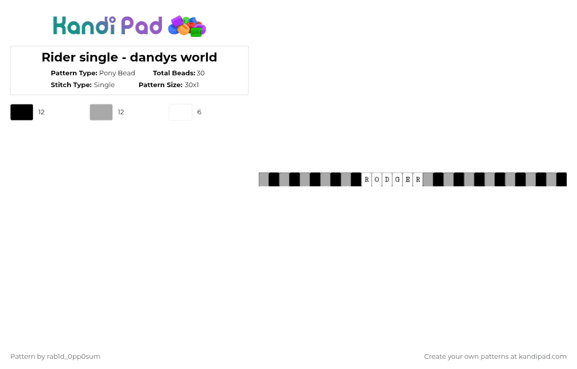 Rider single - dandys world - Pony Bead Pattern by rab1d_0pp0sum on Kandi Pad - beige,white