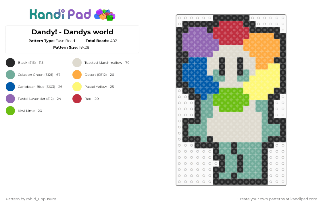 Dandy! - Dandys world - Fuse Bead Pattern by rab1d_0pp0sum on Kandi Pad - beige,teal