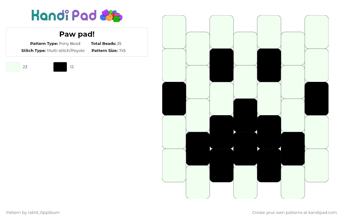 Paw pad! - Pony Bead Pattern by rab1d_0pp0sum on Kandi Pad - black,white