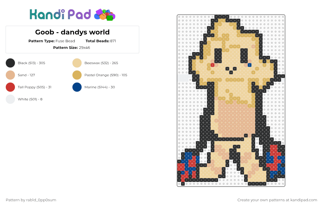 Goob - dandys world - Fuse Bead Pattern by rab1d_0pp0sum on Kandi Pad - beige
