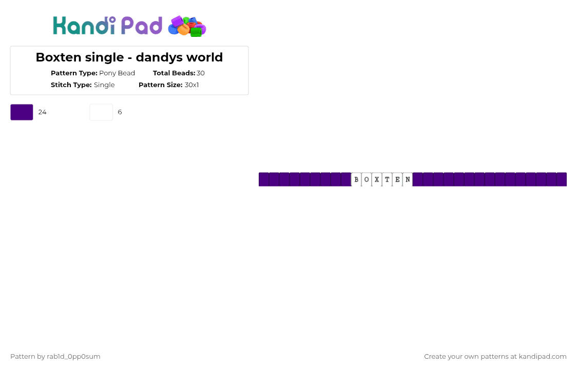 Boxten single - dandys world - Pony Bead Pattern by rab1d_0pp0sum on Kandi Pad - purple