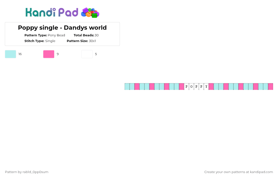 Poppy single - Dandys world - Pony Bead Pattern by rab1d_0pp0sum on Kandi Pad - light blue,pink