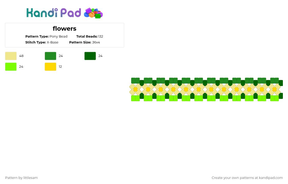flowers - Pony Bead Pattern by deleted_user_662939 on Kandi Pad - yellow,green